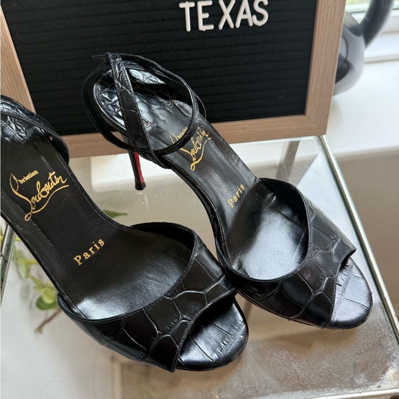 Christian Louboutin Black Croc-Embossed Heels - Picture 5 of 8